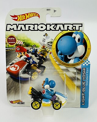 #ad 2019 Hot Wheels Mario Kart Light Blue Yoshi w Standard Kart $7.80