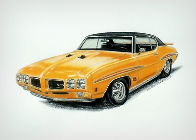#ad Drawings Classic Car Yellow Muscle Car Wall Art $100.00