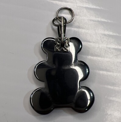 #ad 925 Sterling Silver Retro Charm Pendant Carved Hematite Polished Teddy Bear Cute $22.00