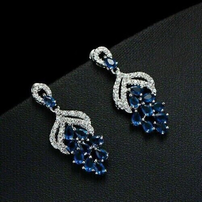 #ad Women Sapphire Wedding Drop Dangle Earrings 2.5 CT Cubic Zirconia 14K White Gold $260.07