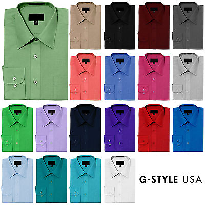 #ad NEW Men#x27;s Regular Fit Long Sleeve Solid Color Dress Shirts 19 Colors $22.95