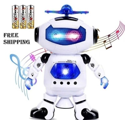 #ad Musical Walking Dancing Robot Toy for Kids Flashing Lights 360° Body Spinning $14.99