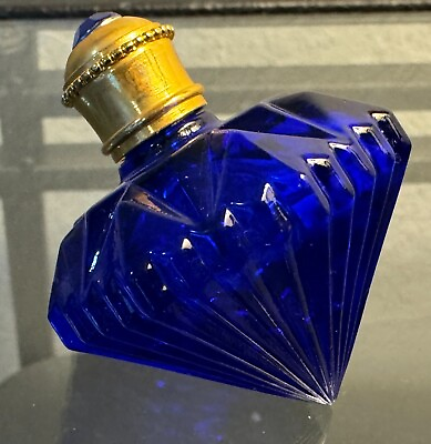 #ad #ad Jeweled Cobalt blue glass perfume dabber bottle tilted ribbed diamond shape 2.5quot; $63.74