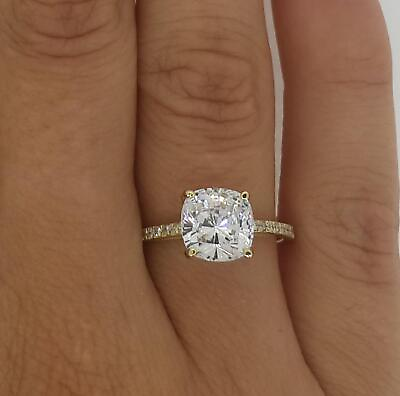 #ad 2.75 Ct Cathedral Pave Cushion Cut Diamond Engagement Ring SI2 F Yellow Gold 18k $4347.00