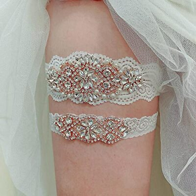 #ad Wedding Bridal Garter Stretch Lace Bridal Garter Sets with Rhinestones Clear ... $18.98