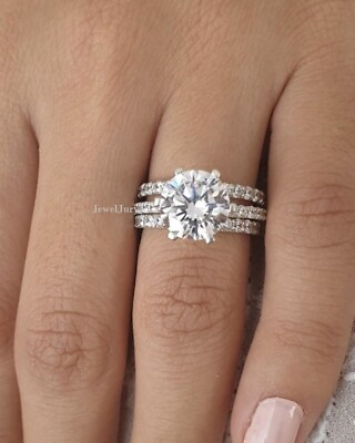 #ad Moissanite Trio Set Wedding Engagement Ring Solid 14k White Gold Cut 3 CT Round $256.57