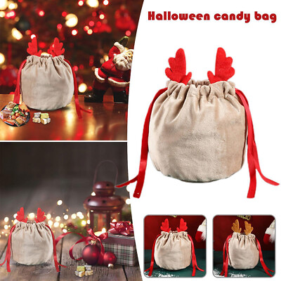 #ad Christmas Velvet Drawstring Bag Antler Gift Bags Christmas Decorations Pouch $17.47