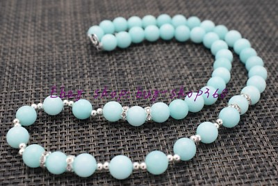 #ad Charming 8mm Round Blue Amazon Gemstone Beads Necklace 18quot; AAA $3.88