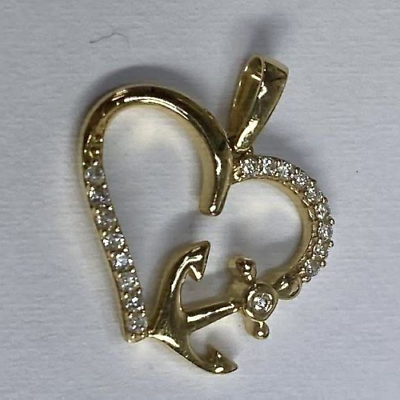 #ad Pretty Heart amp; Anchor Pendant Round Cut Simulated Diamond 14k Yellow Gold Plated $139.49