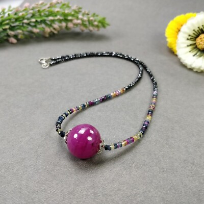 #ad 17quot; Multi Sapphire Ruby Ball Pendant 925 Sterling Silver Beads Chain Necklace $147.55