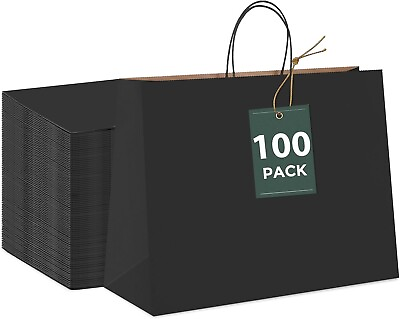 #ad #ad Black Large Gift Bags 16x6x12 100Pcs Sturdy Shopping BagsParty Bags $52.79