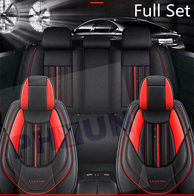 #ad Luxury 5D Full set PU Leather Car Seat Covers Cushion Protector BlackRed Style $84.62