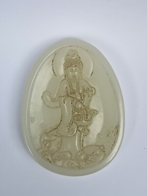 #ad Collection Old China Jade Hand Carving Avalokitesvara Statue Pendant Amulet Gift $75.00