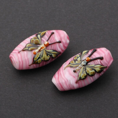 #ad 10pcs handmade Lampwork glass Beads pink flower butterfly 10*15*27mm $15.99