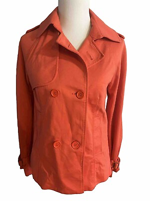 #ad NWT Cotton On Women Small Jacket Trench Coat Double Breasted Bright Orange $20.65