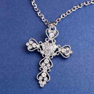 #ad Silver Alloy Fashion Rhinestone Cross necklace $14.95