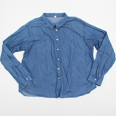 #ad Uniqlo Denim Shirt Button Up Roll Tab Sleeve Womens Sz XL Blue Collared $17.00