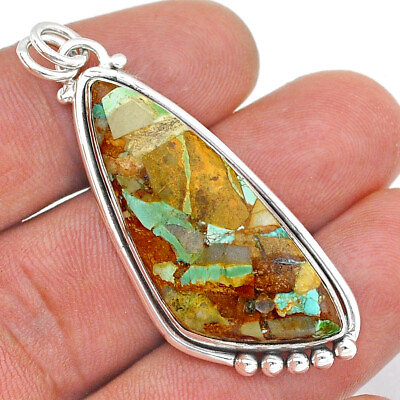 #ad 925 Sterling Silver 19.70cts Matrix Royston Turquoise Fancy Pendant U86038 $15.52