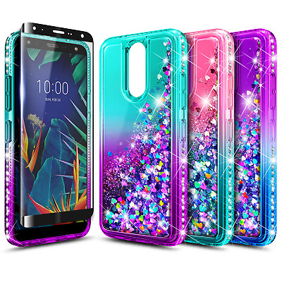 #ad For LG K30 2019 Case Liquid Glitter Bling Phone Cover With Tempered Glass $9.99