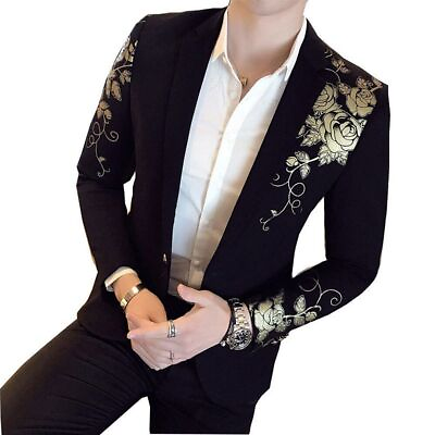#ad new Printed Slim Fit Men#x27;s Stage Party Wedding Dress Suit Jacket Hot $74.00
