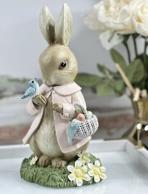#ad Easter Spring Vintage Rabbit with Bird Figurine Decor 12” $49.00