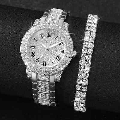 #ad #ad Watch Gift Set for Women Ladies Silver WATCH BRACELET Rhinestone Valentines GBP 9.95