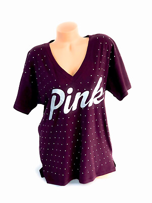 NWT Victoria Secret PINK Bling Campus T shirt Shine Graphic Tee Size XS $22.89
