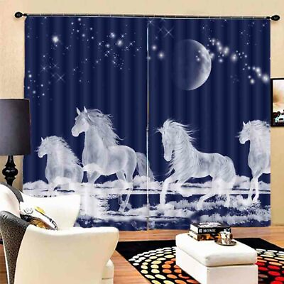 #ad White Dream Horse Stars 3D Curtain Blockout Photo Printing Curtains Drape Fabric AU $319.99