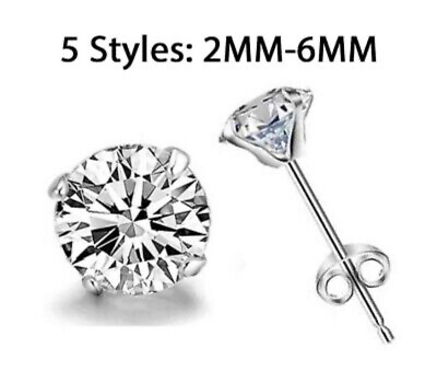 #ad Surgical 316L Stainless Steel Stud Earrings Cubic Zircon Round Men Women 2PC $4.89