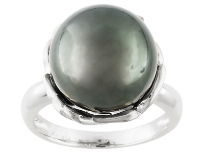 #ad Cultured Tahitian Pearl Rhodium Sterling Silver Leaf Design Ring $425.51