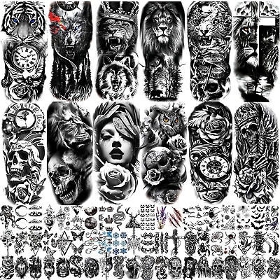 #ad 72 Sheets Temporary Arm Body Fake Tattoo Sticker Waterproof for Men Women Adults $14.99