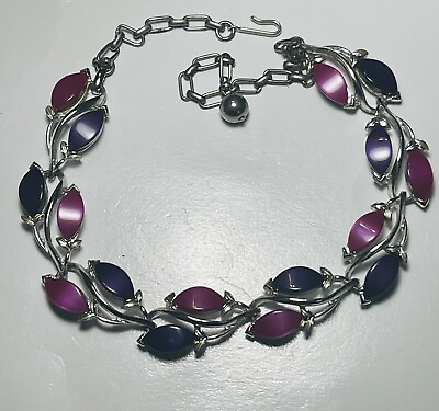 #ad Vintage Unsigned Deep Pink and Purple Silver Tone Thermoset Choker Necklace $20.00