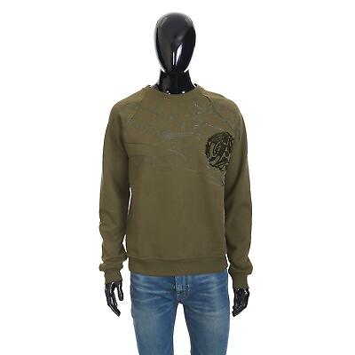 #ad BERLUTI 1150$ Embroidered Scritto Sweatshirt In Khaki Green Cotton $483.00