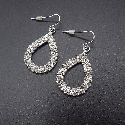 #ad Crystal Teardrop Dangle Earrings 1.7quot; Silver Tone Sparkly Earrings * $7.19