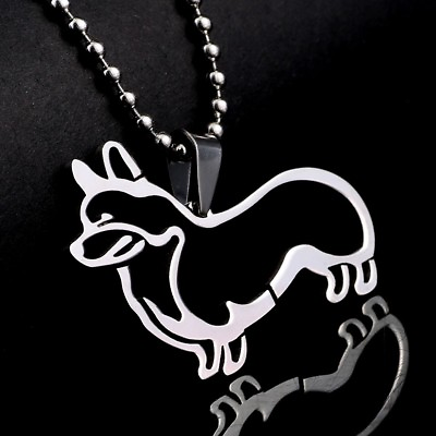 #ad New Stainless Steel Pembroke Welsh Corgi Outline Pet Dog Charm Pendant Necklace $9.99