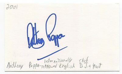#ad Anthony Pappa Signed 3x5 Index Card Autographed Signature Famous DJ $45.00