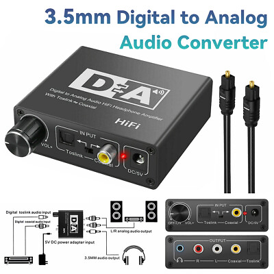 #ad Digital to Analog Audio Converter Optical Coaxial In 3.5mm Aux RCA Out W Fiber $14.59