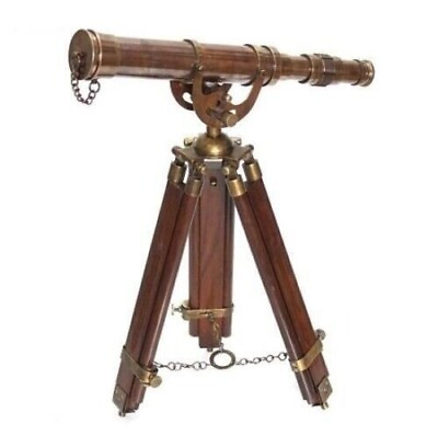 #ad New Stand Antique Spyglass 18quot; Brass Telescope With Floor Standing Wooden Tripod $99.99
