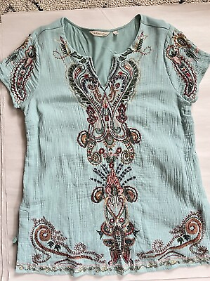 #ad Soft Surroundings Belcaro Tunic Top Embroidered Beaded Lined Short Sleeve Small $45.00