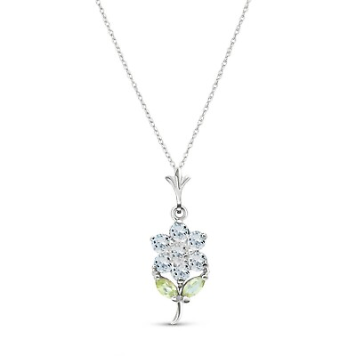 #ad 14K. GOLD FLOWER NECKLACE WITH AQUAMARINES amp; PERIDOTS White Gold $487.05