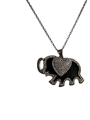 #ad White Austrian Crystal Elephant Enamelled Pendant 24quot; Silver Tone Chain GBP 16.99