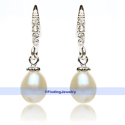 #ad Genuine White Pearl amp; Swarovski Crystal Drop Earrings $10.06