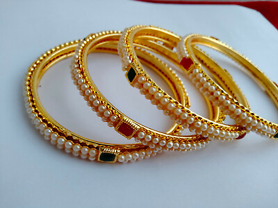 #ad Ethnic Gold Tone Wedding Jewelry Fashion Indian Pearl Bangles Bracelets Set $13.99