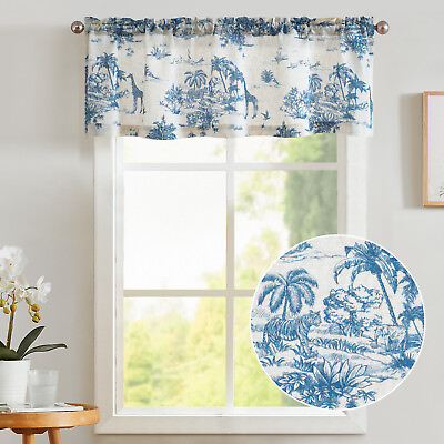 #ad Farmhouse Valance Curtain Floral Print Curtain Rod Pocket Tier Curtain 1 Panel $12.74
