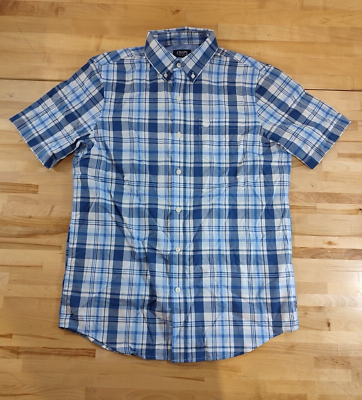 #ad NWOT Mens Chaps Short Sleeve Button Down Easy Care Shirt Blue Plaid Medium $15.89