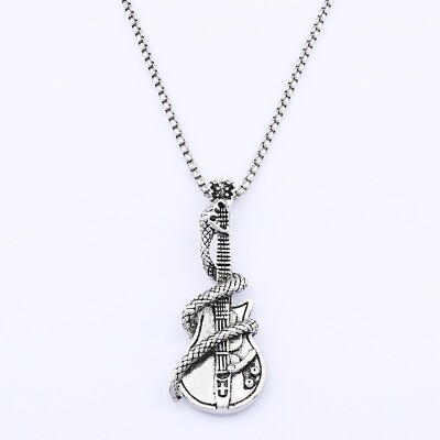 #ad Stainless Steel Silver Snake Guitar Pendant Chain Necklace For Men Women GBP 3.50