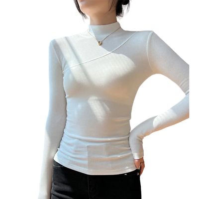 #ad NWT Commense Mock Neck Long Sleeve Shirt Size M White Basic Plain Career $24.99