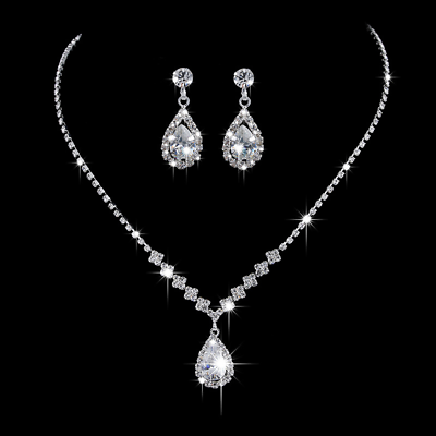 #ad #ad Women#x27;s Rhinestone Water Drops Pendant Necklace amp; Earrings Fashion Jewelry Sets $18.99