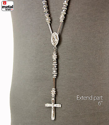 #ad Men#x27;s Hip Hop 8mm Silver Bead Rosary Pray Hand amp; Jesus Cross Necklace HR200 S $9.99