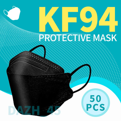 #ad 50pcs BLACK Face Mask KF94 Protective Adult Face Cover $9.68